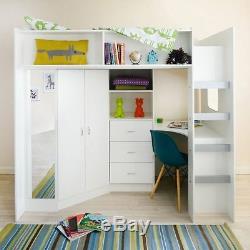 Stamford High Sleeper Cabin Bed With Mirror Desk Wardrobe Drawers