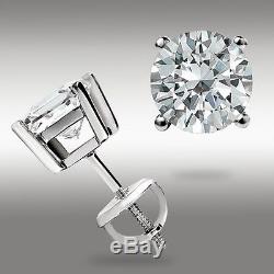 1.00 Ct. Round 14k White Gold Stud Earrings withScrew back Pierced 5mm Great Deal