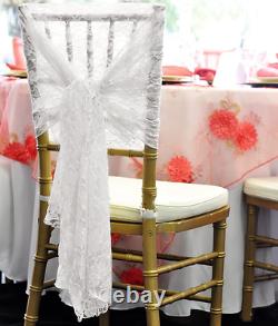 1 10 50 100 White Lace Chair Cover Hood Sashes Wedding Decor Party UK Brand New