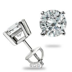 1.50 Ct Round cut Solitaire Stud Earrings Lab D Ideal Screw back 14k White Gold
