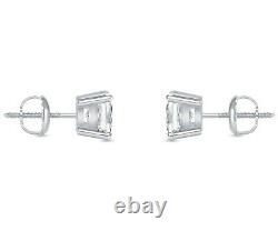 1 Ct Princess Cut Earrings Studs Real Solid 14K White Gold Screw Back Basket