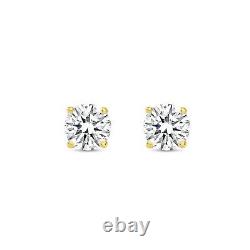 1 Ct Round Earrings Studs Solid 14K Yellow Gold Brilliant Cut Screw Back Basket