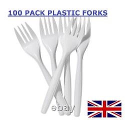 100 Pack White Plastic Forks Strong For Parties Restaurants Catering Wholesale