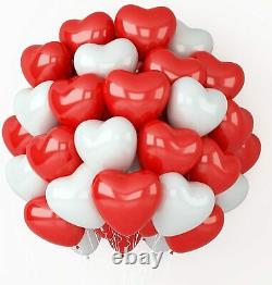 100 RED & WHITE HEART SHAPE LOVE BALLOONS Wedding Party Valentines day UK