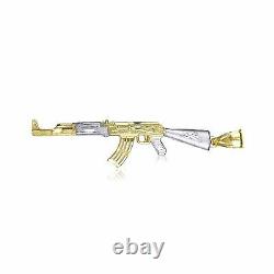 10K Solid Yellow White Gold Rifle Gun Pendant AK-47 Machine Necklace Charm Men