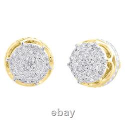 10K Yellow Gold Real Diamond 6-Prong Sutds 8mm Mens 3D Pave Earrings 0.15 CT