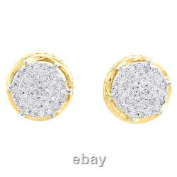 10K Yellow Gold Real Diamond 6-Prong Sutds 8mm Mens 3D Pave Earrings 0.15 CT