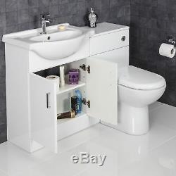 1150mm Toilet and Bathroom Vanity Unit Combined Basin Sink Furniture Gloss White