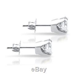 14K White Gold 1/2 Carat Natural Round Diamond 4-Prong Stud Earrings