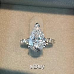18K White Gold Diamond Engagement Wedding Ring Set 2.5 Carat Pear Shaped F VS2