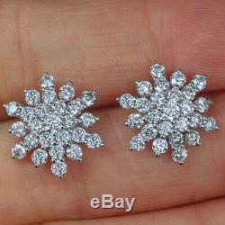 1Ct 100% Natural Diamond 14K White Gold Cluster Earrings EFFECT 2Ct EWG120