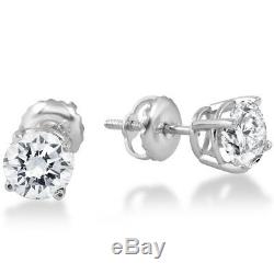 1ct Round Diamond Stud Earrings in 14K White Gold with Screw Backs