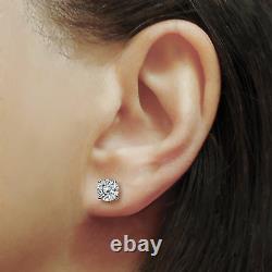 2.00 CT Round Earrings 14K Solid White Gold Basket Studs Brilliant Screw Back