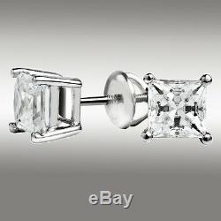2.00 Ct. Princess Cut Stud Earrings withScrew Back 14K White Gold Ideal