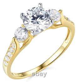 2.25 Ct Round Cut 3-Stone Engagement Wedding Ring Real Solid 14K Yellow Gold