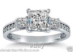 2.50 Ct Engagement Wedding 3-Stone Ring Real 14K White Gold Diamond Simulation