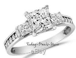 2.6 Ct Engagement Wedding 3-Stone Ring Real 14K White Solid Gold Princess Cut