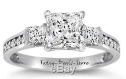 2.6 Ct Engagement Wedding 3-Stone Ring Real 14K White Solid Gold Princess Cut