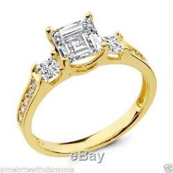 2.6 Ct Engagement Wedding 3-Stone Ring Real 14K White Solid Gold Princess Cut