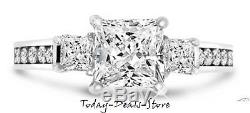 2.6 Ct Engagement Wedding 3-Stone Ring Real 14K White Solid Gold Princess Cut