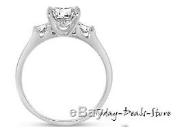 2.6 Ct Engagement Wedding 3-Stone Ring Real 14K White Solid Gold Princess Cut