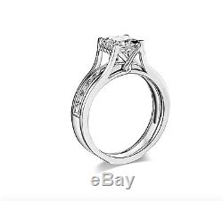 2 Ct Princess Cut 2 Piece Engagement Wedding Ring Band Set Solid 14K White Gold