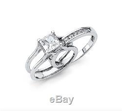 2 Ct Princess Cut 2 Piece Engagement Wedding Ring Band Set Solid 14K White Gold