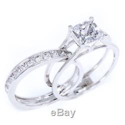 2 Ct Princess Cut 2 Piece Solid 14K White Gold Engagement Wedding Ring Band Set