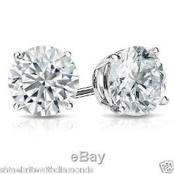 2 Ct Round Earrings Studs Solid 14K White Gold Brilliant Cut Basket Screw Back