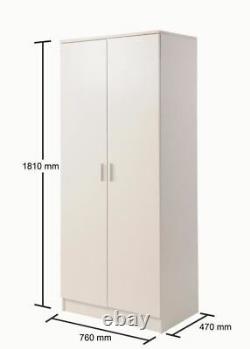 2 Door Double Wardrobe In White Bedroom Furniture Storage Cupboard