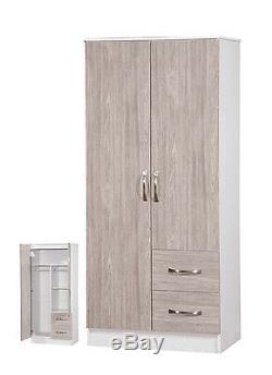2 Door Wardrobe 2 Drawers Combi Grey Oak High Gloss & White Ash