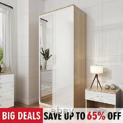 2 Door Wardrobe With Mirror High Gloss Large Storage 4 Colors Cupboard Furniture