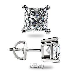 2 ct Princess Cut Solitaire Stud Earrings Solid 14k White Gold Lab Diamond