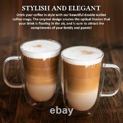 2 x Double Walled Insulated Glasses Thermal Coffee Glass Mug Tea Latte Espresso