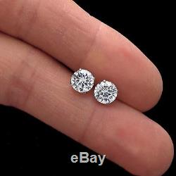 2Ct Brilliant Round Basket Screw Back Stud Earrings 14K Solid White Gold