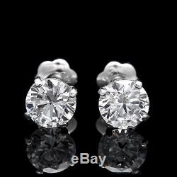 2Ct Brilliant Round Basket Screw Back Stud Earrings 14K Solid White Gold