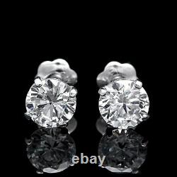 2ct Brilliant Diamond Earrings 14K Solid White Gold Round Solitaire Basket Studs