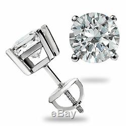 3.0 CT ROUND CUT BASKET SCREW BACK Lab Diamond EARRINGS SOLID 14K WHITE GOLD