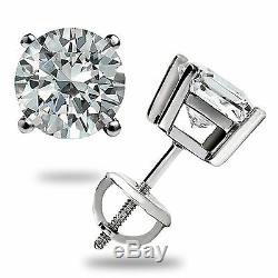 3.0 CT ROUND CUT BASKET SCREW BACK Lab Diamond EARRINGS SOLID 14K WHITE GOLD