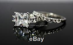 3.00 CT Princess Cut Ring Set Bridal Wedding Engagement Real 14k White Gold