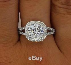 3.50 ct Split Shank Round Cut Halo Diamond Engagement Ring SI1 D White Gold 14k