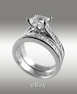 3.72Ct Princess Cut Engagement Ring w Matching Wedding Band 14K Solid White Gold