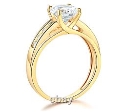 3 Ct Round Brilliant Cut Engagement Wedding Ring Trellis Real 14K Yellow Gold