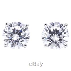 3 Ct Round Cut Stud Diamond Earrings in Solid 14k White Gold Screw Back Studs
