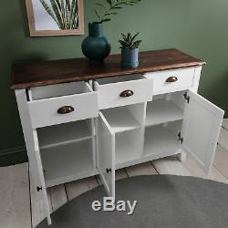 3 Drawer Sideboard Buffet White Grey Wooden