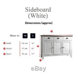 3 Drawer Sideboard Buffet White Grey Wooden