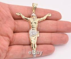 3 Mens Diamond Cut Crucifix Jesus Body Pendant Charm Real 10K Yellow White Gold