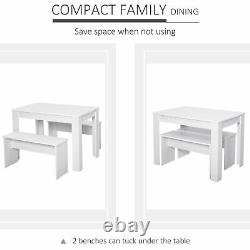 3 Pcs Modern Dining Table Set with Table 2 Bench Seats Compact Kitchen Home