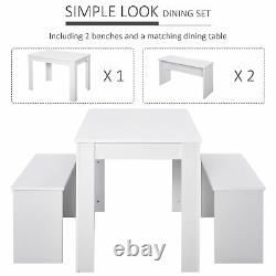 3 Pcs Modern Dining Table Set with Table 2 Bench Seats Compact Kitchen Home