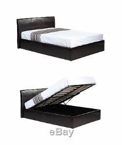 3ft 4ft 4ft6 5ft Ottoman Storage Gas Lift Up Faux Leather Bed Black Brown White